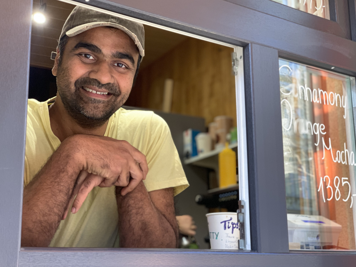Flatty barista at the service window